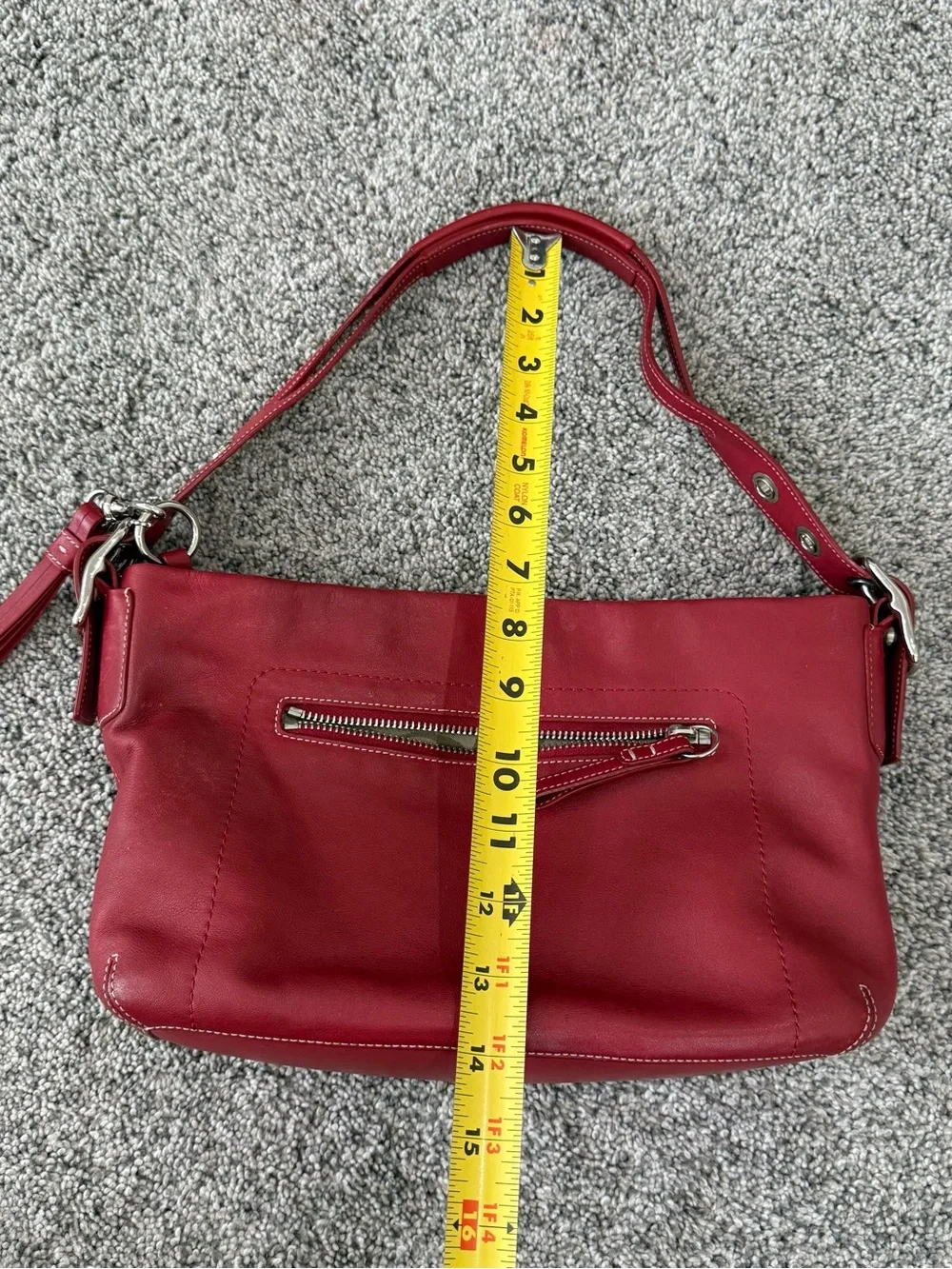 Vintage Coach Red GenuineLeather Y2K Silver Hardware Zip Close Shoulder Bag 1417 - Picture 12 of 15